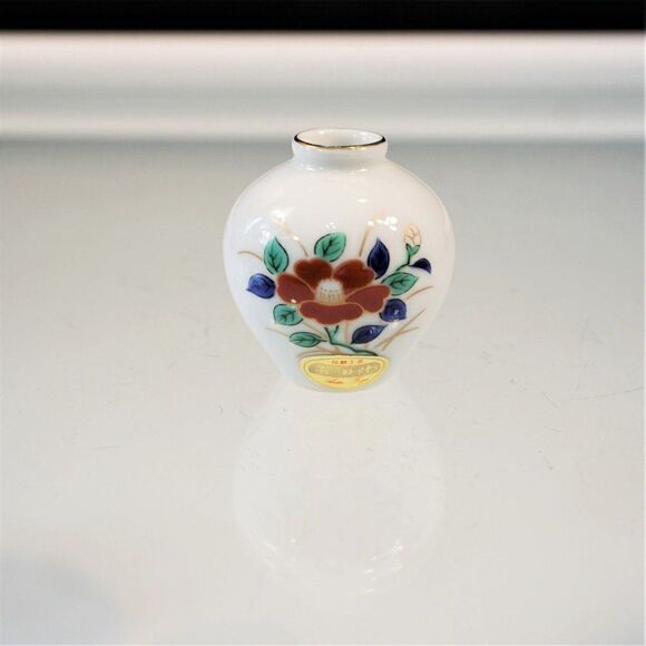 Vintage Arita Ware Vase Miniature Floral Porcelain Original Foil Sticker Japan - Picture 9 of 9